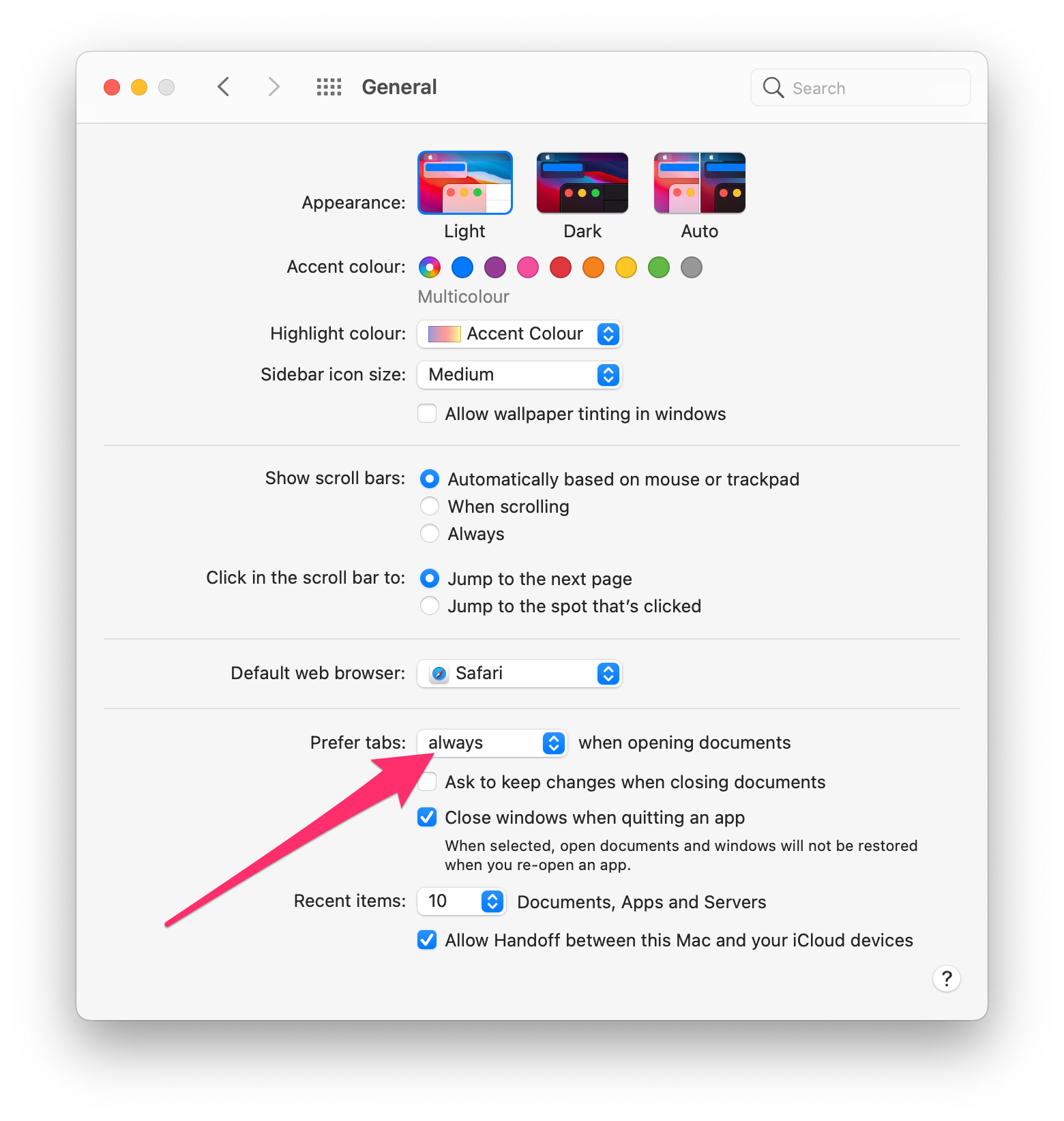 Screenshot of macOS General System Preferences