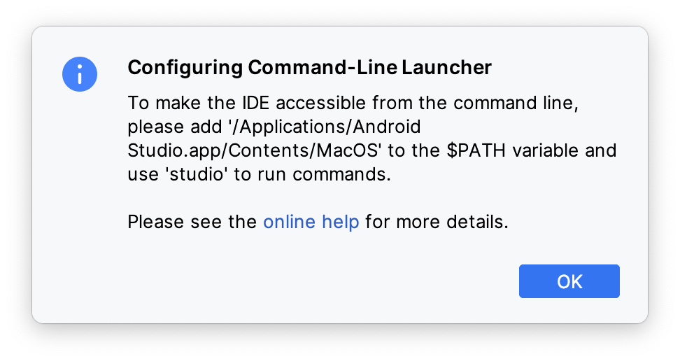 Android Studio Command-line Launcher Dialog